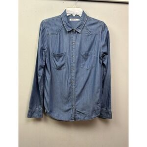 JustFab Shirt Womens Small Chambray Denim Western Button Up Pockets Long Sleeve